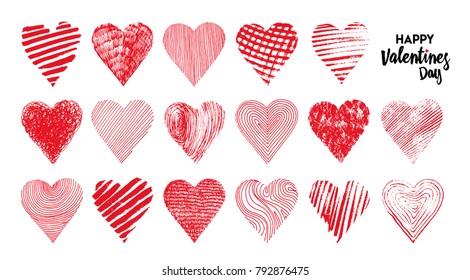 Hand drawn set of hearts. Vector illustration. Design elements for Valentine's day. Isolated on white background