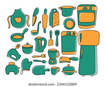 Hand Drawn Set of Household Appliances Vector Icons