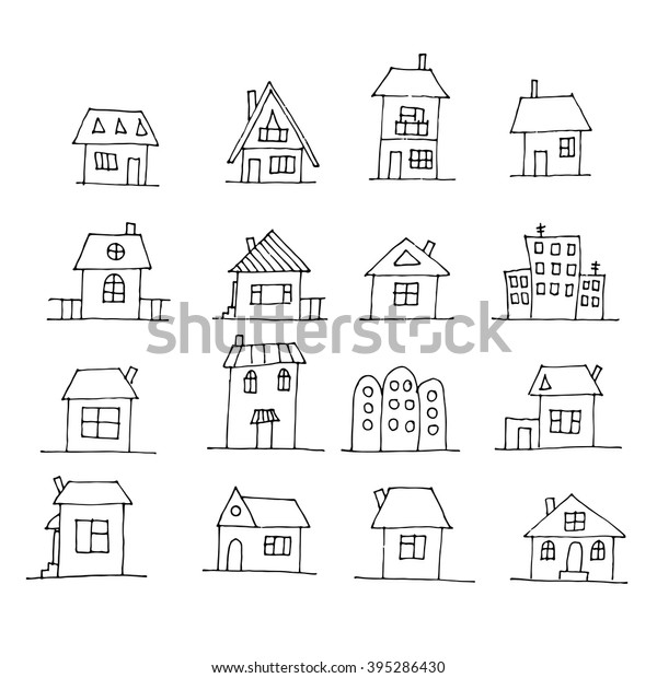 Hand Drawn Set Houses Doodle Style Stock Vector Royalty Free 395286430