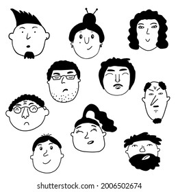 Hand Drawn Set Human Faces Doodle Stock Vector (Royalty Free ...