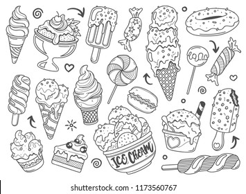 Hand drawn set of Ice Cream doodles in vector. in this image you can get some good pictures for your design background. very good for menu designs and banners.