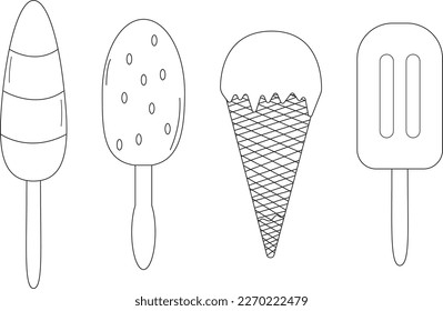 Hand drawn set of ice cream doodle Sweet desserts Eskimo, waffle cone in sketch style