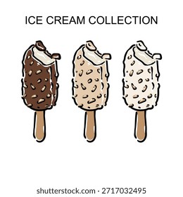 Conjunto de cucharada de helado dibujado a mano con cono de gofre, ilustración de postre fresco y sabroso. Perfecto para el diseño de menús, marcas de cafeterías, empaques, publicidad, redes sociales y proyectos creativos relacionados con la comida.