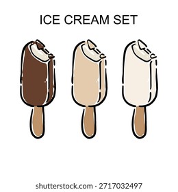 Conjunto de cucharada de helado dibujado a mano con cono de gofre, ilustración de postre fresco y sabroso. Perfecto para el diseño de menús, marcas de cafeterías, empaques, publicidad, redes sociales y proyectos creativos relacionados con la comida.
