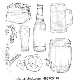 hand drawn set illustration of beer