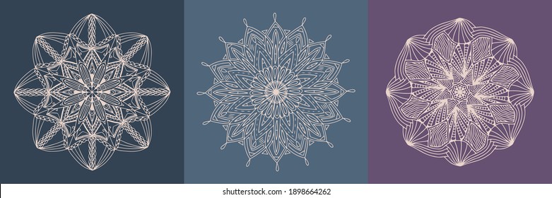 Hand drawn set isolated element on color background. Original authentic boho and ethnic style mandala indian, arabic.