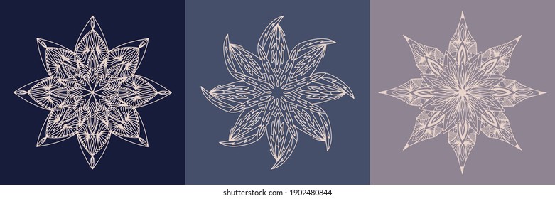 Hand drawn set isolated graphic element on color backgroud. Original authentic boho and ethnic style mandala - indian, arabic. Perfect for birthday cards, wedding and baby shower invitations