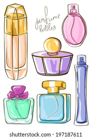 Hand Drawn Set Of Isolated Perfume Bottles Icons