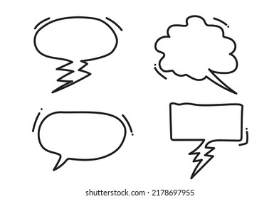 Hand drawn set of isolated speech bubbles. Set of elements. Doodle vector illustration in pop art style.Interactive cloud blank space for text cartoon creative book chat conversation.