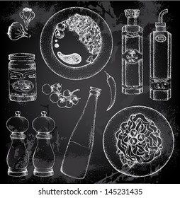Hand drawn set of italian food