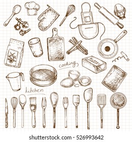 hand drawn set kitchen objects