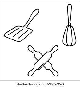 Hand drawn set of kitchen utensils.