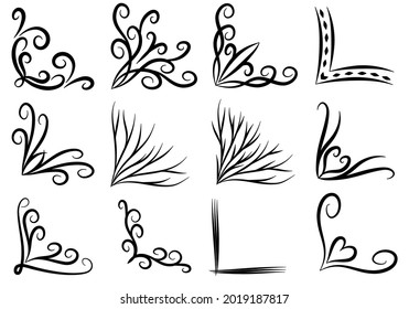 Hand Drawn Set of Leaves Corner Borders