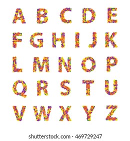 Hand drawn set of letters with floral motif. Alphabet. Vector sketch illustration.