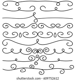 Hand drawn set of line frames. Vector sketch elements of flower ornaments for banner design. Floral border collection.