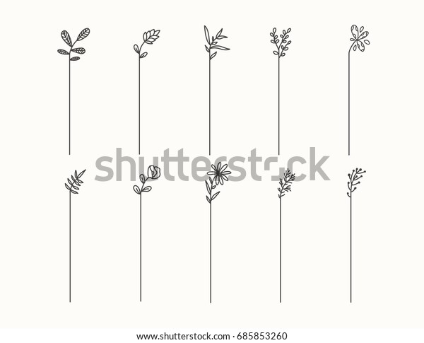 Hand drawn set of line frames on a white background.\
Sketch elements of floral and herbs ornaments for banner design.\
Line border collection. Arrows. Isolated separators. Vintage\
border. 