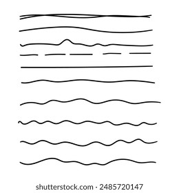 A hand drawn set of lines isolated on a white background. Vector illustration.