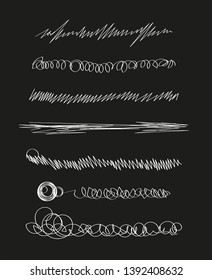 Hand drawn set of lines.Marker line divider, handmade pencil strokes brush and drawing dividers.Curve frame, decoration borders or floral ornament ink dividing isolated elements.Vector illustration. 