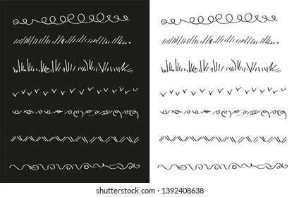 Hand drawn set of lines.Marker line divider, handmade pencil strokes brush and drawing dividers.Curve frame, decoration borders or floral ornament ink dividing isolated elements.Vector illustration. 