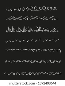 Hand drawn set of lines.Marker line divider, handmade pencil strokes brush and drawing dividers.Curve frame, decoration borders or floral ornament ink dividing isolated elements.Vector illustration. 
