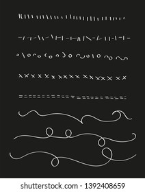 Hand drawn set of lines.Marker line divider, handmade pencil strokes brush and drawing dividers.Curve frame, decoration borders or floral ornament ink dividing isolated elements.Vector illustration. 