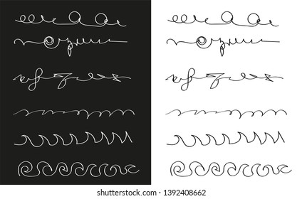 Hand drawn set of lines.Marker line divider, handmade pencil strokes brush and drawing dividers.Curve frame, decoration borders or floral ornament ink dividing isolated elements.Vector illustration. 