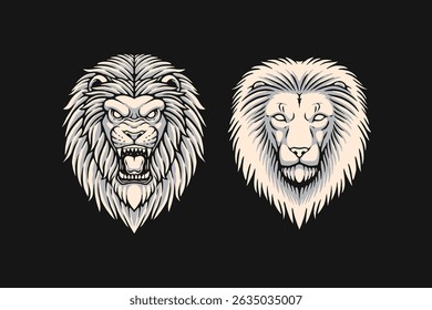 Hand Drawn Set Lion Head Illustration
