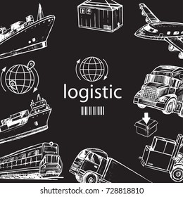 hand drawn set logistic collection on a white background