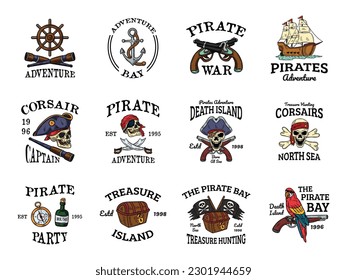 Logotipo de juego de mano Dibujo Pirates Skull Estilo Retro Vintage