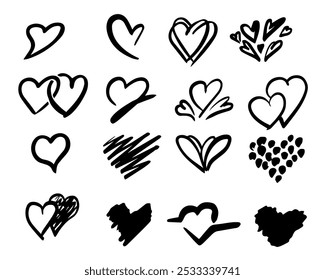 Conjunto dibujado a mano Amor Corazón Línea Arte Doodle Estilo Vector