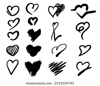 Conjunto dibujado a mano Amor Corazón Línea Arte Doodle Estilo Vector