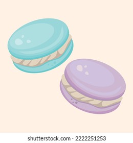 Hand drawn set of macaroons. Traditional French mandla cookies in different colors, isolated vector illustration in cute cartoon style.