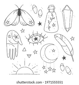 hand drawn set of magic esoteric elements
