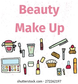 Hand drawn set of make up.Beauty vector illustration.