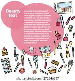 Hand drawn set of make up.Beauty vector illustration.