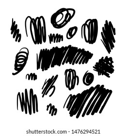 Hand drawn set of marker strokes for designs, templates etc. Vector illustration on white background. Monochrome freehand drawn scrawl sketch set vector. Collection of black and white design abstract.