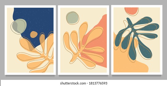 hand drawn Set of Matisse cutouts posters with textured abstract organic shapes. vector illustration