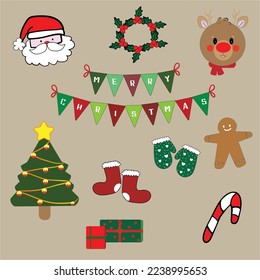 Juego De Mano Dibujado De Un Elemento De Feliz Navidad 