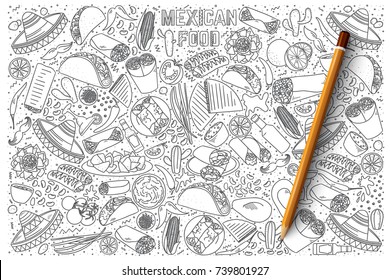 Hand drawn set of Mexican food vector doodles