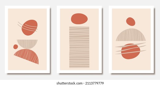 Hand drawn set of minimalist abstract aesthetic illustrations. Collection of contemporary artistic posters.