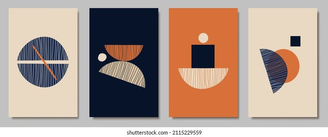 Hand drawn set of minimalist abstract illustrations. Collection of contemporary posters.Great for interior decor, tote bag, t-shirt print, wall art.