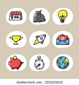 Hand drawn set of the most popular business icons