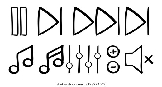 handgezeichneter Satz von Musiksteuerelementen im Dodle-Stil