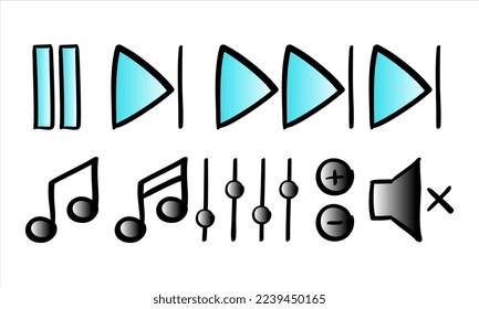 hand drawn set of music controls in doodle style