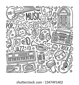 Hand drawn set of Music Set in Doodles vector