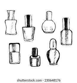 Hand drawn set of  nail polish bottles