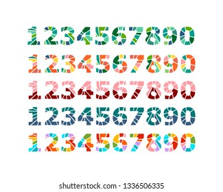 Hand drawn set of numbers in mosaic style cartoon minimalism