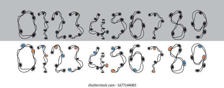Hand drawn Set of numbers. Vector numbers.0 1, 2, 3, 4, 5, 6, 7, 8, 9, logo design, Symbol set. Vector illustration,Numbers set in vintage style. Vector elements illustration template for web.