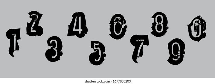 Hand drawn Set of numbers. Vector numbers.0 1, 2, 3, 4, 5, 6, 7, 8, 9, logo design, Symbol set. Vector illustration,Numbers set in vintage style. Vector elements illustration template for web.