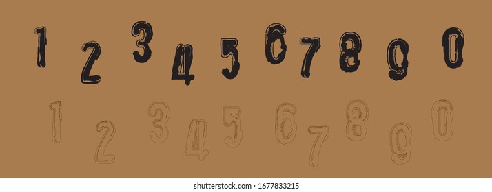 Hand drawn Set of numbers. Vector numbers.0 1, 2, 3, 4, 5, 6, 7, 8, 9, logo design, Symbol set. Vector illustration,Numbers set in vintage style. Vector elements illustration template for web.